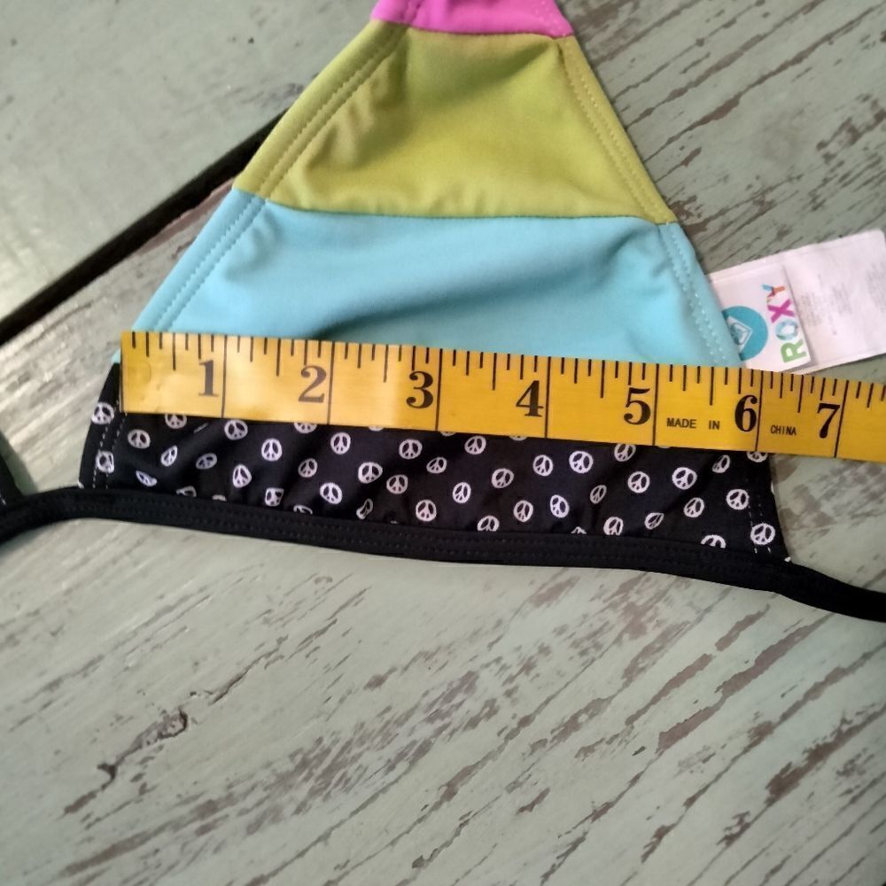 Roxy Bathing Suit Top TOP ONLY Size M  Pink Black Yellow Turquoise - Picture 8 of 9